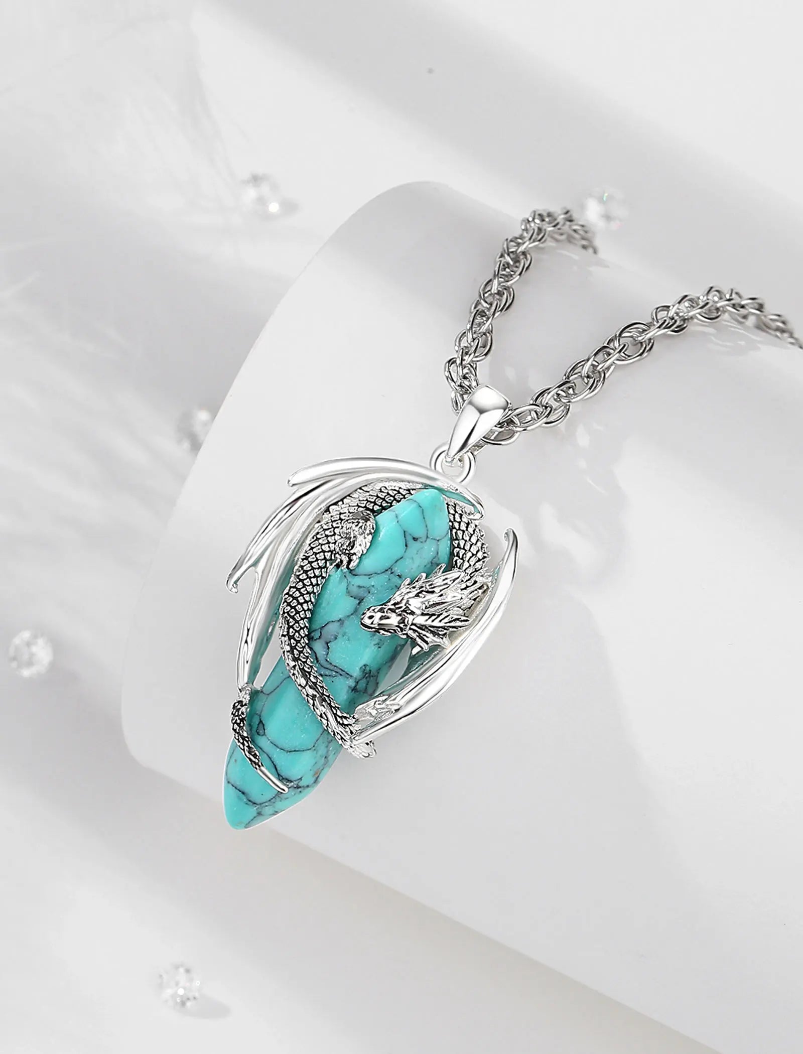 Eudora Dragon Twining Hexagonal Natural Obsidian Prismatic Necklace Punk Turquoise Amethyst Jade Pendant Malachite Jewelry Gift