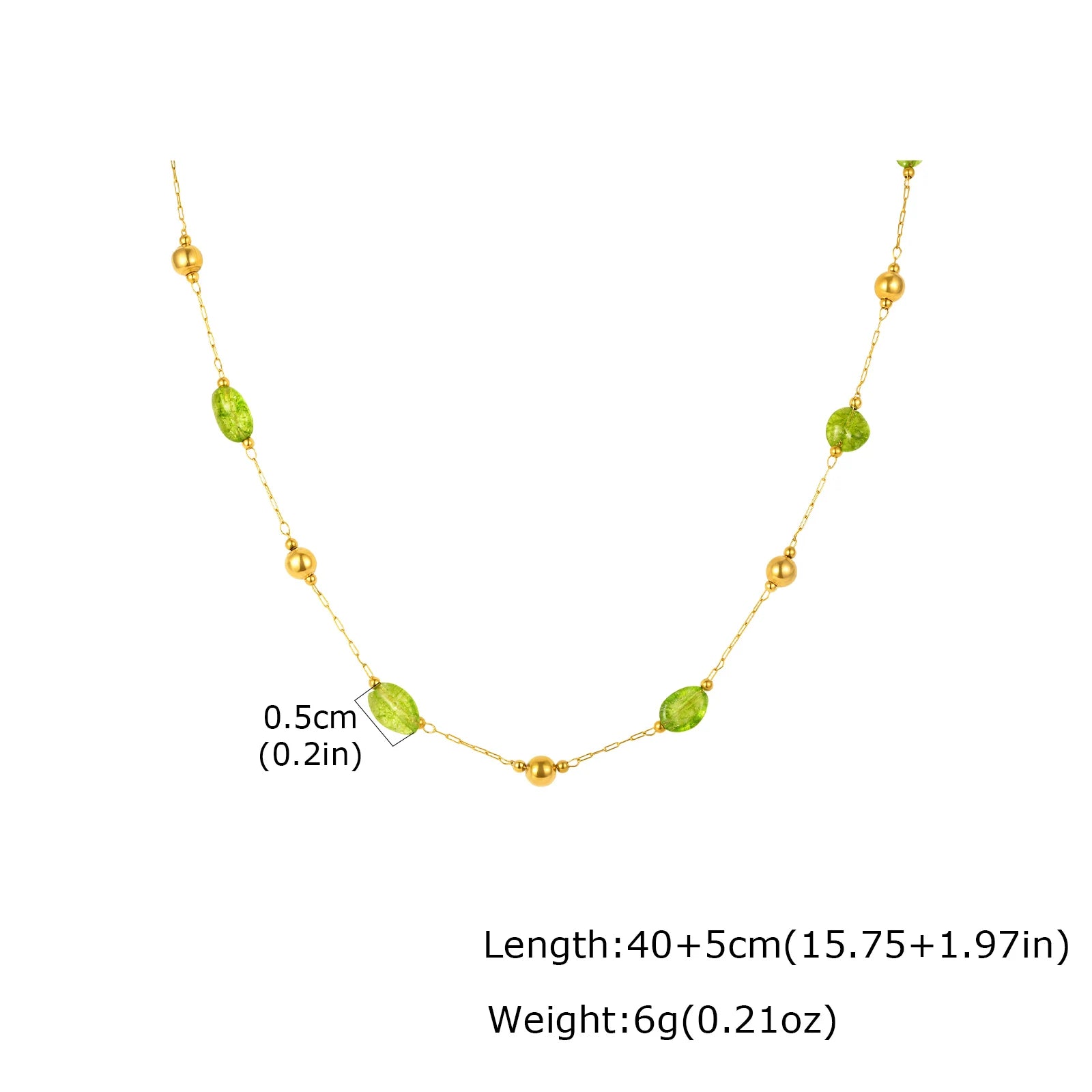 Vnox Stainless Steel Natural Green Stones Spacer Bead Thin Chain Bracelet Summer Boho Seaside Vacation Choker Bracelet Jewelry
