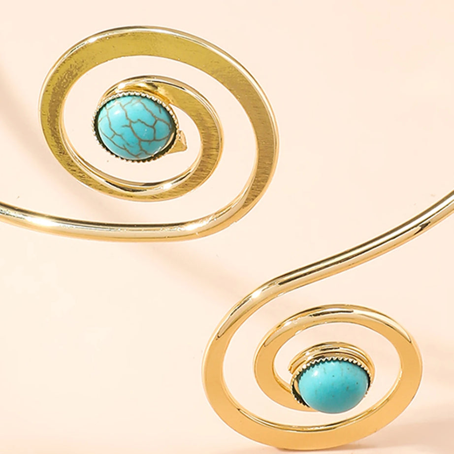 Boho Style Natural Stone Spiral Cuff Bracelets for Women Vintage Stylish Geometric Arm Chain Open Bangles Adjustable Jewelry - Charlie Dolly