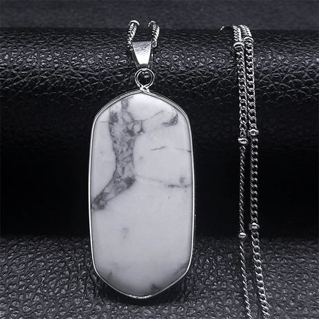 Black Obsidian Geometric Lucky Pendant Necklace Women Boho Natural Stone Stainless Steel Silver Color Necklaces Jewelry NA145S04 - Charlie Dolly
