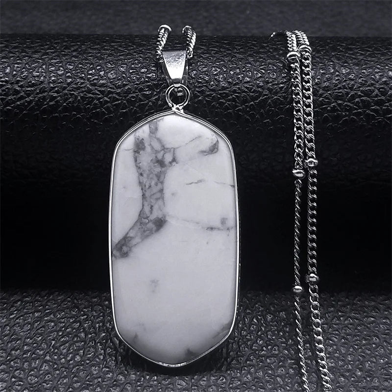 Black Obsidian Geometric Lucky Pendant Necklace Women Boho Natural Stone Stainless Steel Silver Color Necklaces Jewelry NA145S04