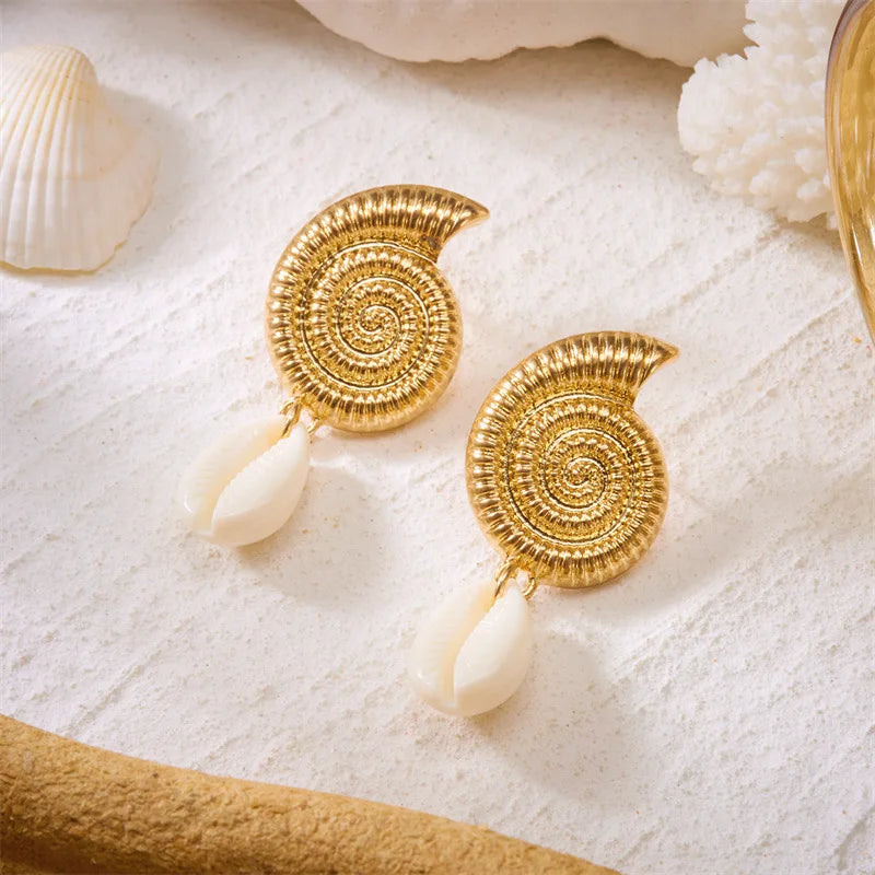 Boho Ocean Style Starfish Shell Pendant Earrings for Women Summer Seaside Conch Scallop Pearl Earring Summer Beach Charm Jewelry