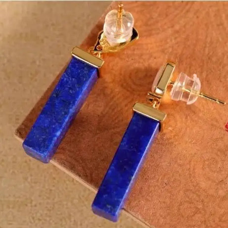 GEEZENCA 925 Silver Gold Plated Lapis Lazuli Bar Charm Dangle Drop Earrings Women CZ Geometric Oblong Simple Trendy Earring Gift - Charlie Dolly
