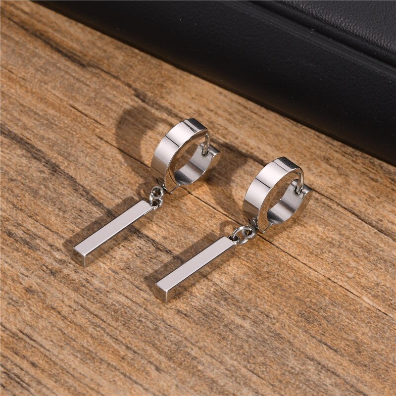 ZORCVENS High Quality Stainless Steel Earring for Men Punk Vintage Statement Geometric Bar Drop Huggie Earrings Gifts Jewelry - Charlie Dolly