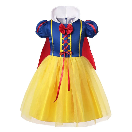 Snow White Princess Dress Kids Girl Costume With Cape Headwear Halloween Carnival Birthday Party Cosplay Children Clothing