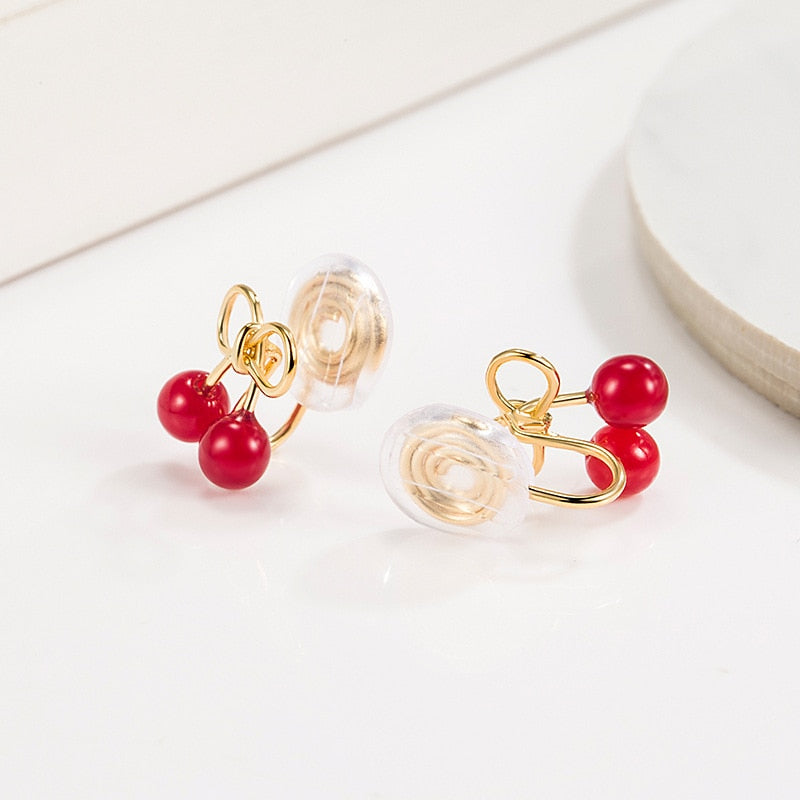 CIAXY Silver Color Cute Simulation Red Cherry Earrings for Women Girl Student Fruit 1Pair Earring Gift aretes de mujer - Charlie Dolly