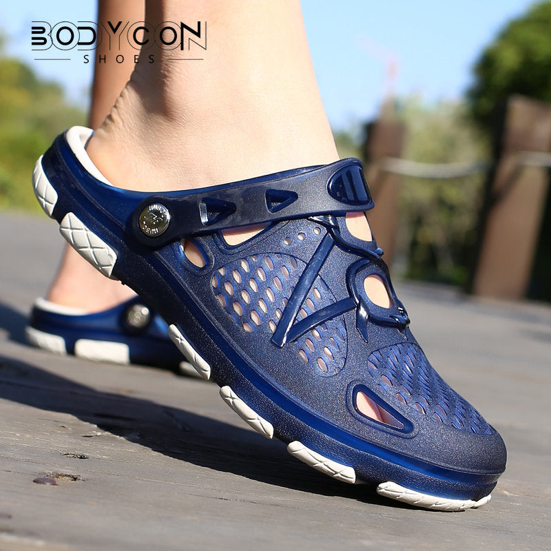 Summer Men Hollow Casual Breathable Slippers Outdoor Sports Beach Shoes Garden Light Weight EVA Double Color Jelly Flip Sandals - Charlie Dolly