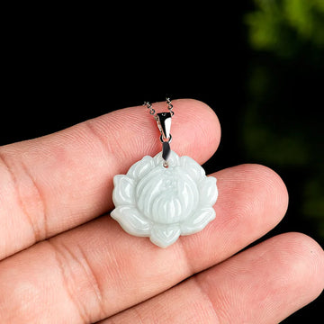 Myanmar Jadeite Lotus Pendant Necklace Lucky Designer Carved Amulet Stone Gifts for Women Talismans Luxury Burmese Jade