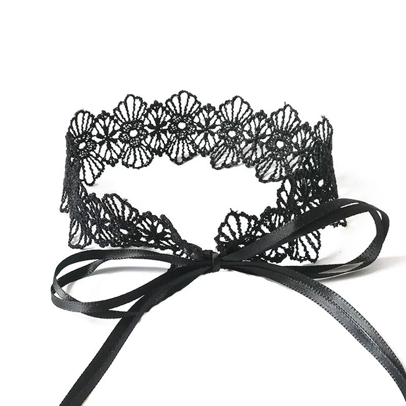 Black Lace Choker For Women Girls Gothic Bowknot Choker With Long Ribbon Lolita Clavicle Chain Necklace Halloween Jewelry Gift - Charlie Dolly