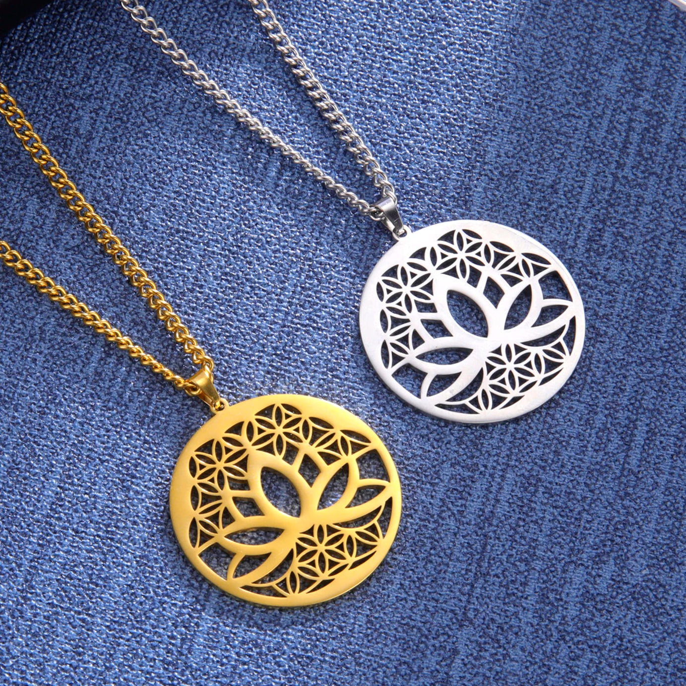 Lotus Flower of Life Pendant Necklace, Stainless Steel Buddhist Yoga Meditation Amulet