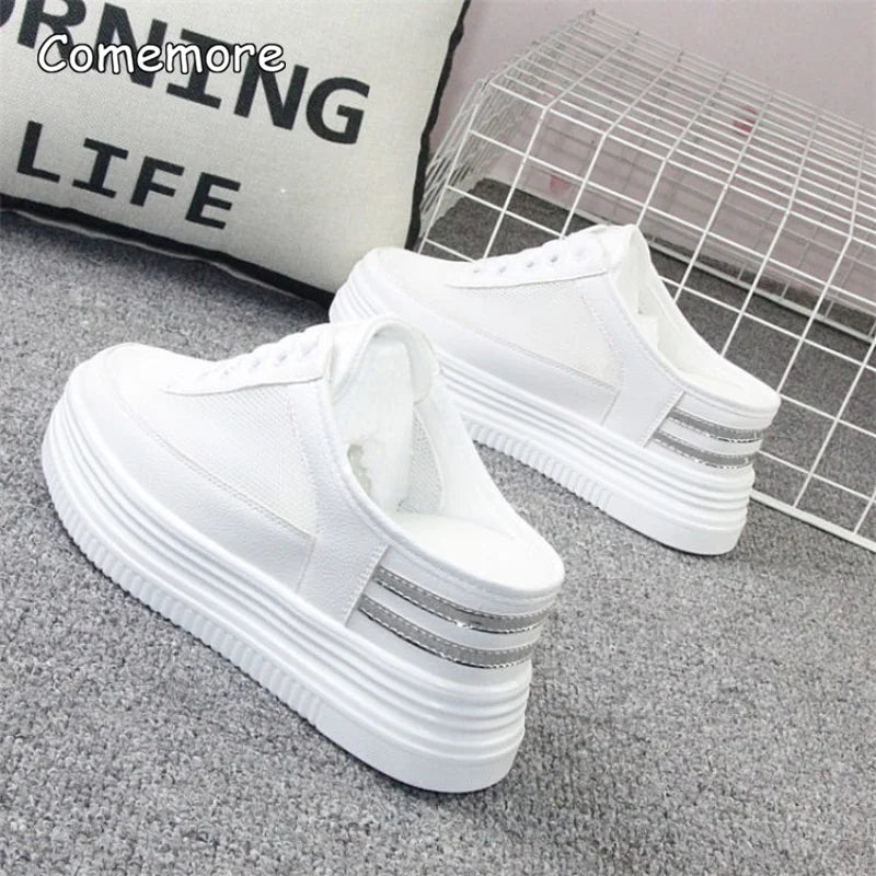 Comemore Women's Summer Sneakers Slippers Hollow Breathable Thick Bottom Half Slippers Platform Wedge Heel Shoes Slides Women 39 - Charlie Dolly