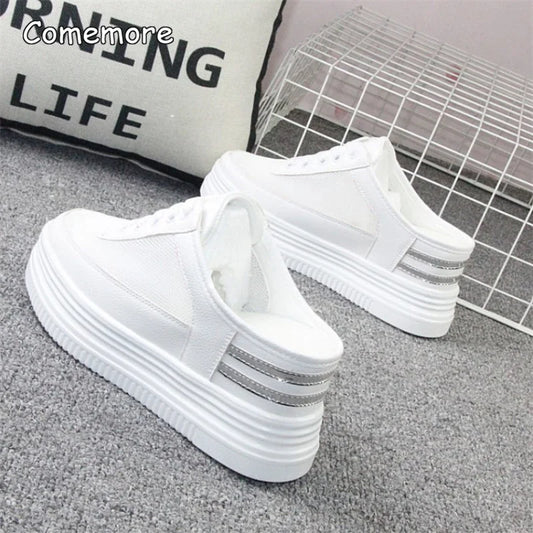 Comemore Women's Summer Sneakers Slippers Hollow Breathable Thick Bottom Half Slippers Platform Wedge Heel Shoes Slides Women 39 - Charlie Dolly