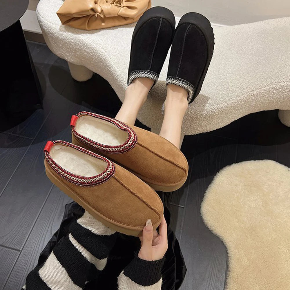 2023 Womens winter Suede Warm Soles No Heels Baotou Wool Half-slippers Cotton Shoes uggs - Charlie Dolly