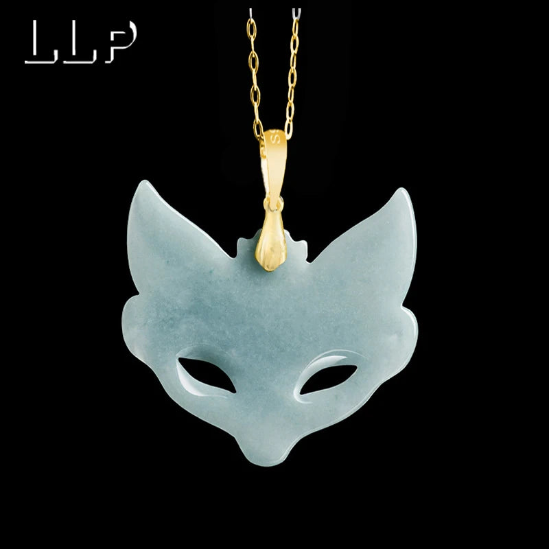 S925 Silver Chain With Silver Clasp, Hand-Carved Natural Jade Fox Mask Pendant Luxurious Holiday Gift For Both Men And Women