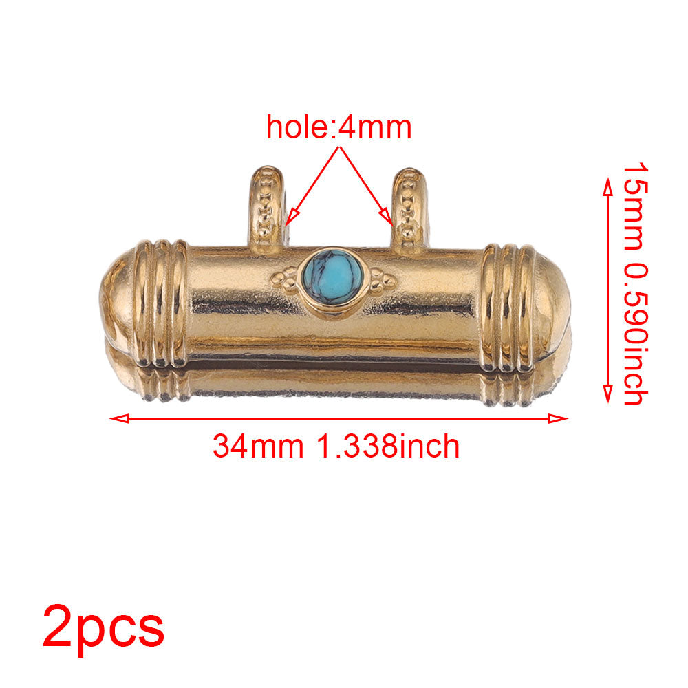 2pcs Stainless Steel Natural Stone Boho Plated Gold Tube Beads Charms Pendant DIY Bracelet Necklace Jewelry Making Metal