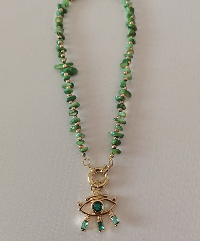 Handmade Geometric turquoise shell Irregular Natural Stone Necklace for Women Beaded Chain Chokers Wholesale Jewelry Bijoux - Charlie Dolly