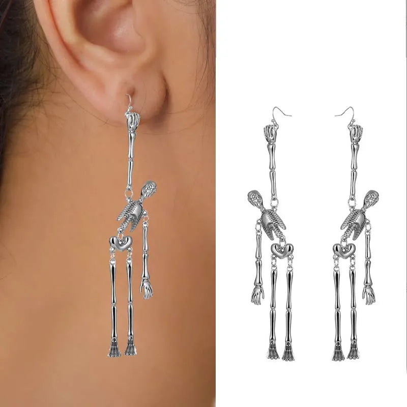 Creative Halloween Skull Dangle Stud Earrings for Women Gothic All Saints' Day Jewelry Metal Drop Statement Pierced Ear Gifts - Charlie Dolly