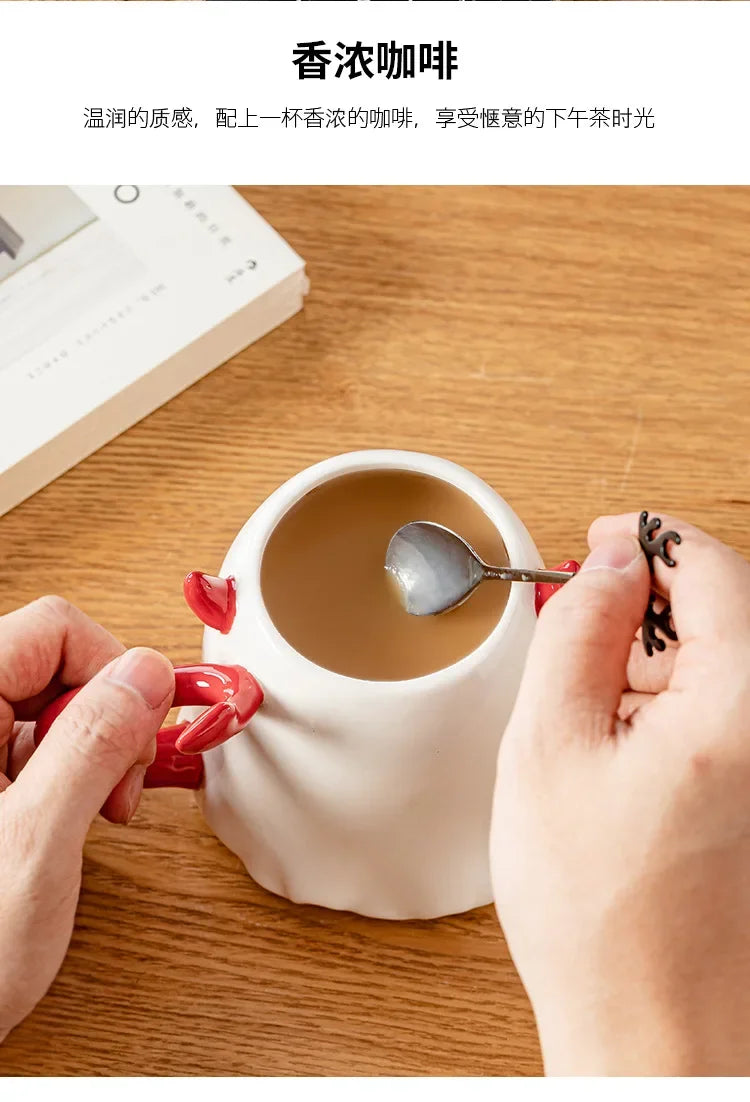 1pc 16oz Large Ceramic Halloween Devil Mug Adorable Cartoon Ghost Elf Kawaii Elves Porcelain Tea Cup Drinkware Gift for Kids - Charlie Dolly