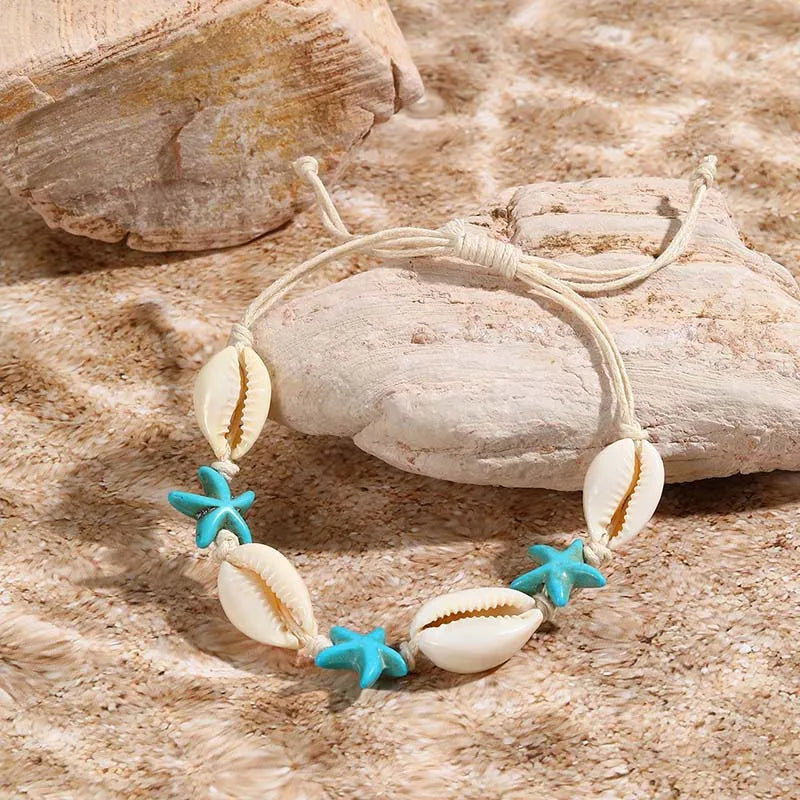 Classic Boho Blue Starfish Beaded Bracelet for Women Beach Conch Sea Shell Turtle Bracelet Bangle Fashion Friendship Jewelry