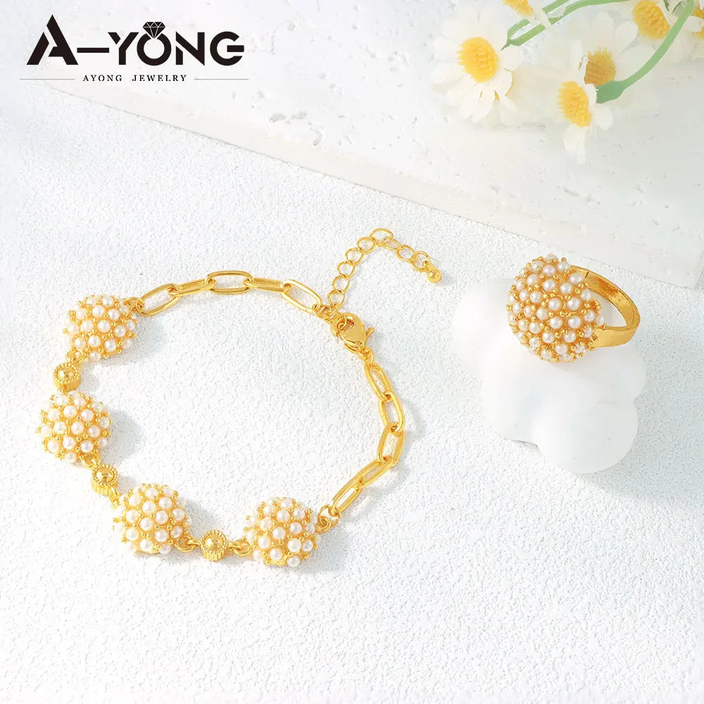Dubai Nigeria Fashion Pearls Jewelry Set 24k Gold Plated Italian Retro Boho Necklace Arabic Women Exquisite Party Jewelrys