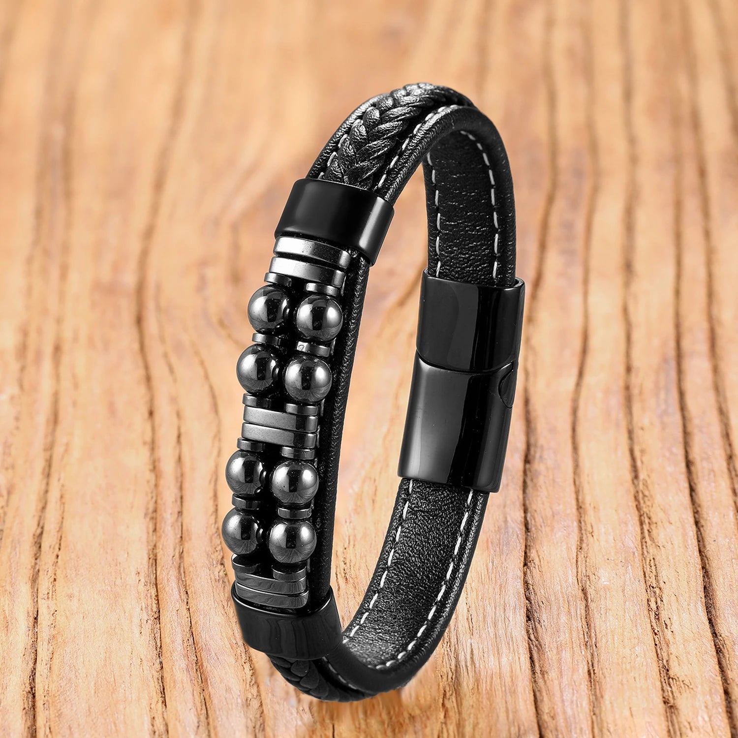 13 Styles Natural Stone Bead Bracelets, Handmade Leather Cord Jewelry with Stainless Steel Clasp, Boho Gift for Women Man