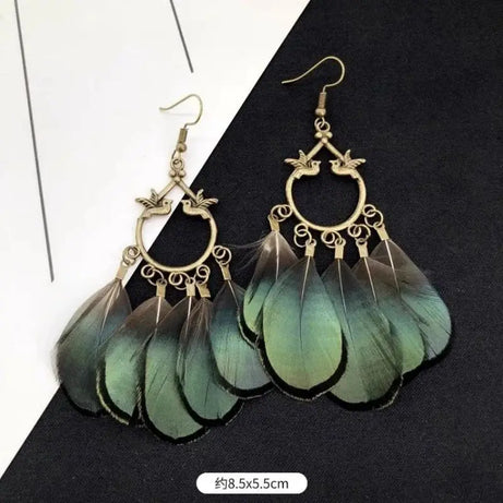 Peacock Feather Statement Drop Earrings Jewelry