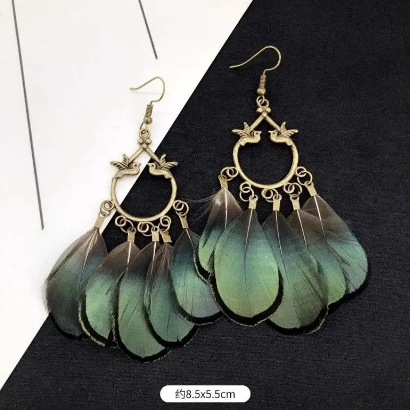 Unique Feather Earrings Imitation Peacock Feathers Vintage Earrings Exaggerate Boho Earrings Statement Jewelry Custom Packaging