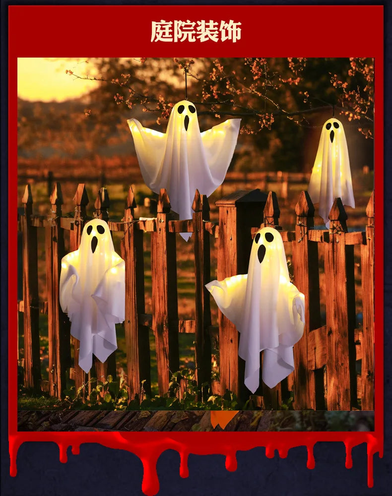 2024 LED Glow Ghost Party Halloween Decoration for Home Indoor Outdoor Haunted House Bar Hanging Horror Props with Lights - Charlie Dolly