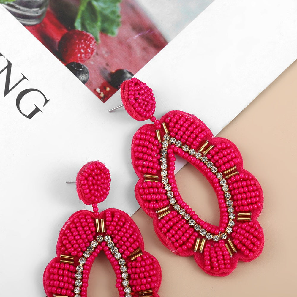 Bohemia Colorful Seed Beads evil eye Flower Drop Earrings For Women Handmade Tassel swan Statement Dangle Earrings Jewelry - Charlie Dolly