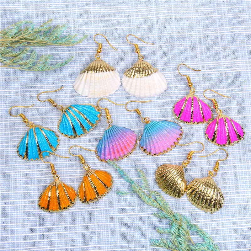 New In Natural Shell Sea Scallop Drop Earrings Boho Shell Drop Earrings for Women Femal Sea Beach Earrings Summer Jewelry Gifts