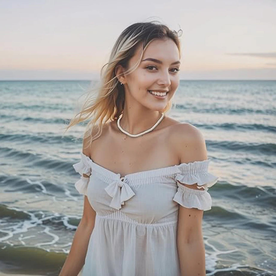 Puka Shell Chip Boho Choker Necklace for Men and Women