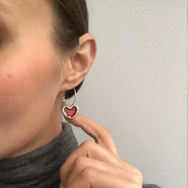 Burgundy Heart Pendant Cute Sweet Earrings For Women Simple Style Wholesale