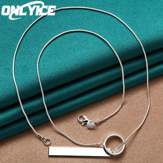 Hot New 925 Sterling Silver 18 Inch Snake Chain Circle Rectangle Pendant Necklace For Women Wedding Fashion Party Jewelry Gift - Charlie Dolly