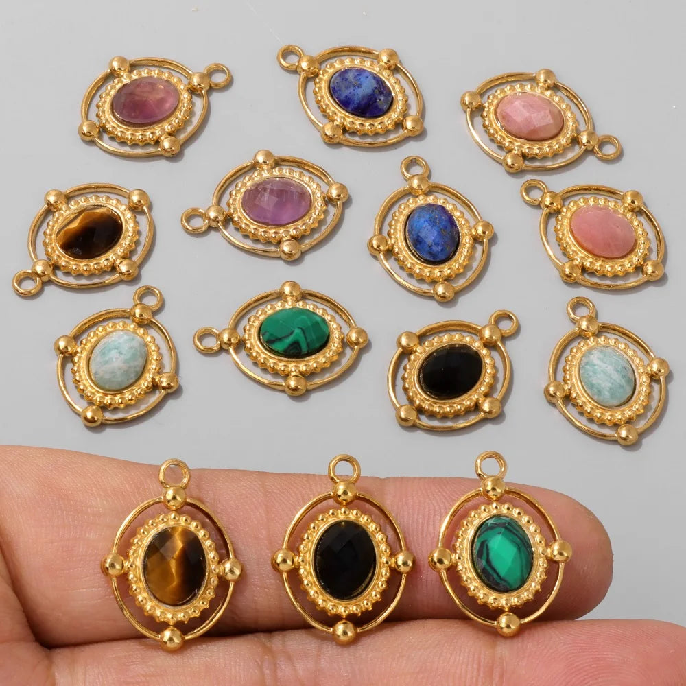 2pcs Vintage Natural Stone Charms Oval Shape Lapis Lazuli Pendant For Jewelry Making Necklace DIY Earrings Accessories 16x18mm