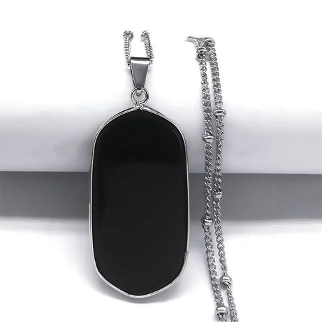 Black Obsidian Geometric Lucky Pendant Necklace Women Boho Natural Stone Stainless Steel Silver Color Necklaces Jewelry NA145S04 - Charlie Dolly