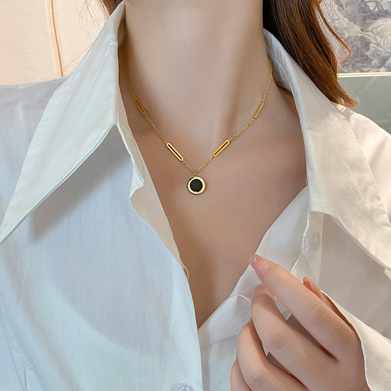 Classic Fashion Stainless Steel Roman Digital Wafer Pendant Necklace 2022 Fashion Jewelry Christmas Party Women's Sexy Necklace - Charlie Dolly