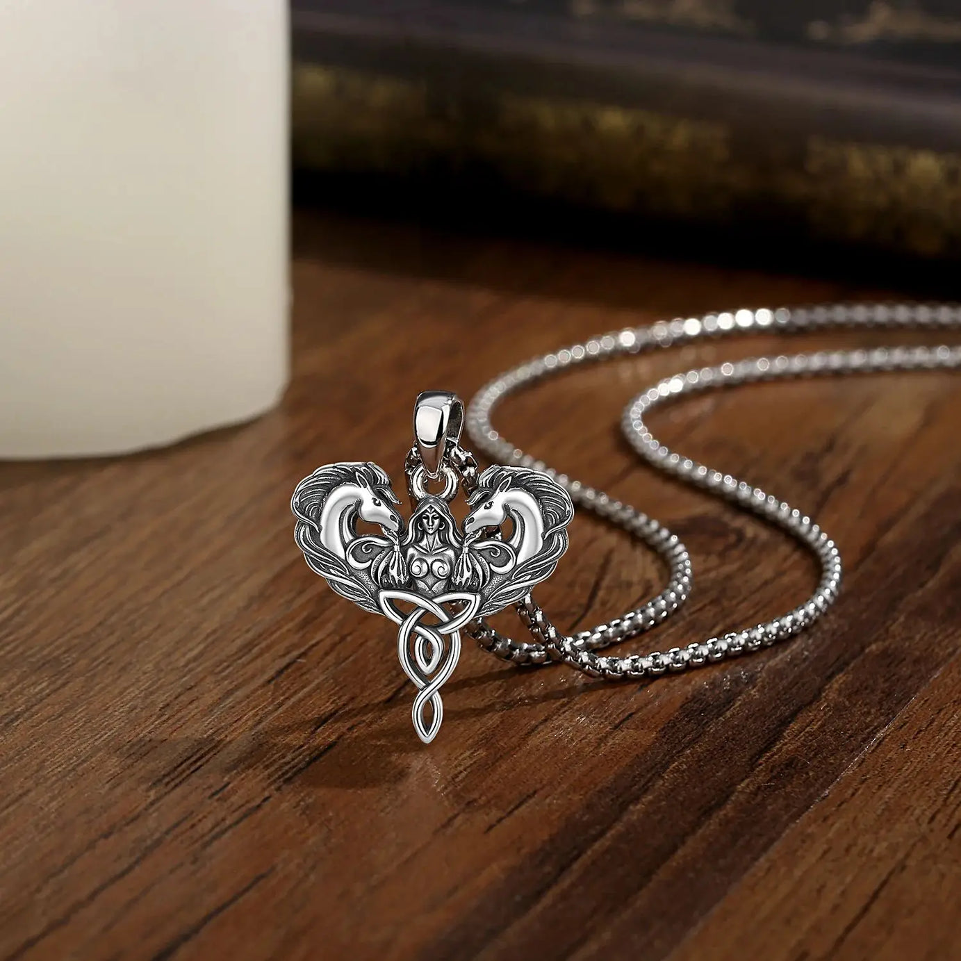 Celtic Horse Trinity Knot Necklace, S925 Sterling Silver
