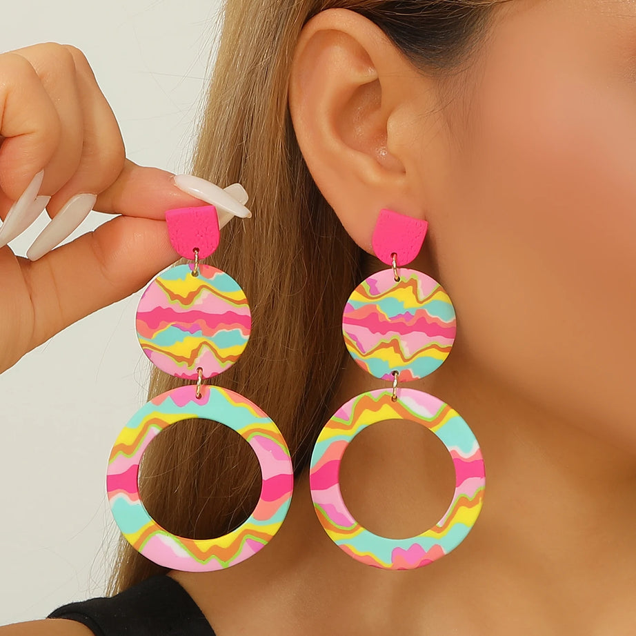 Matte Polymer Clay Geometric Statement Earrings Jewelry