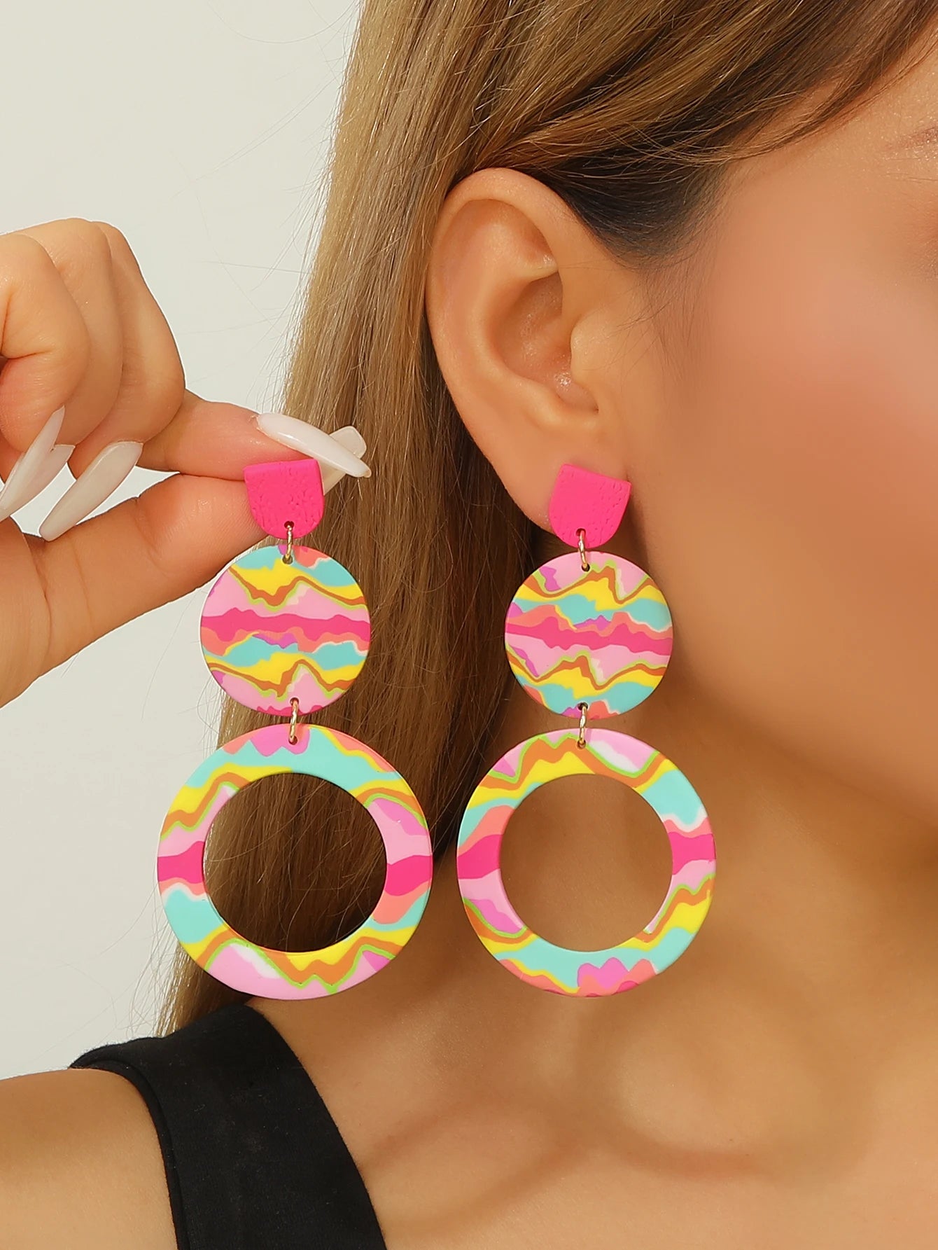 Women's Matte Lightweight Polymer Clay Statement Earrings Geometric Colorful Drops Boho Summer Vacation Party Gift Retro Style