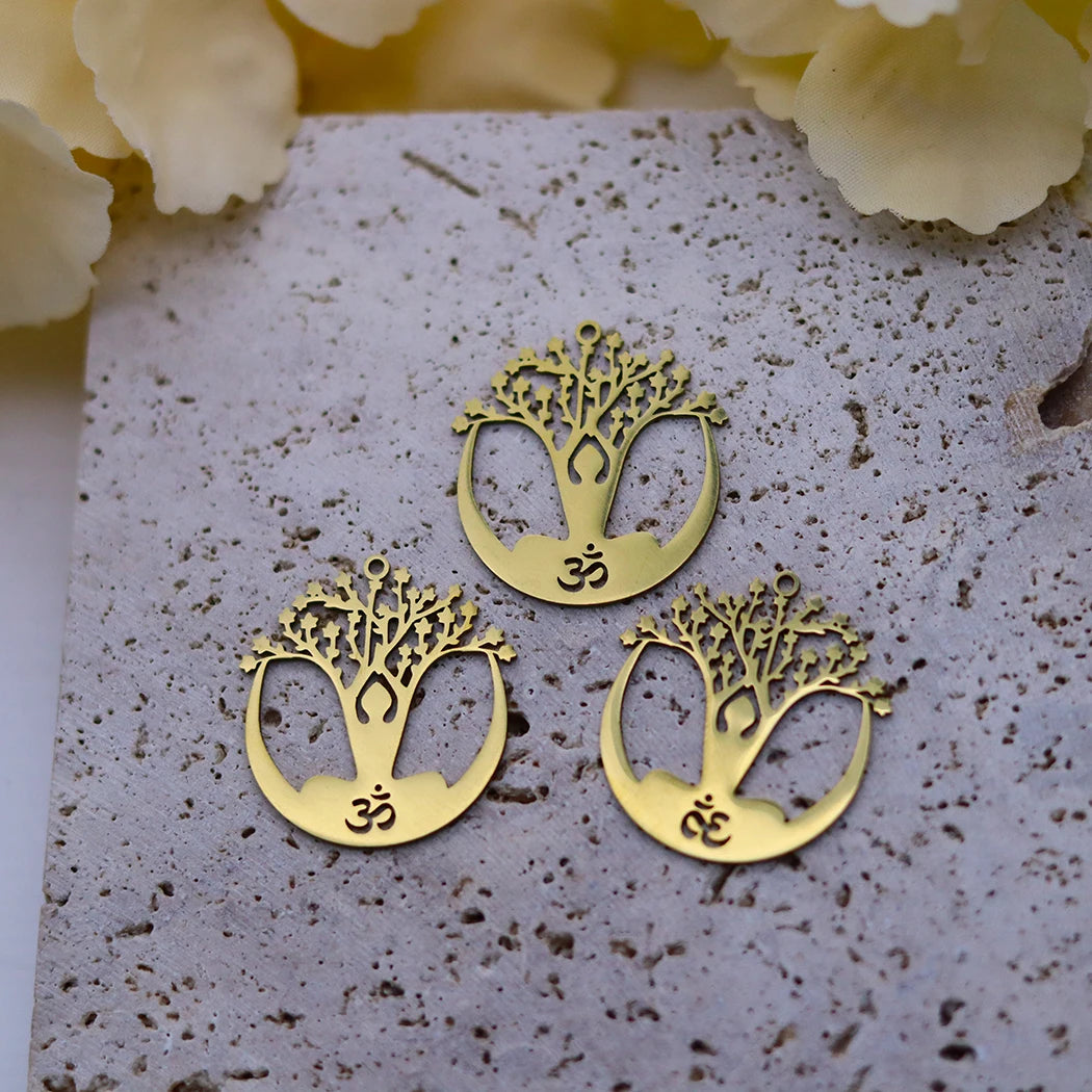 3PCS DIY Amulet Lotus Flower Yogo Buddha Stainless Steel Pendant Charm For Jewelry Making Necklace Religion Crescent diy Supplie