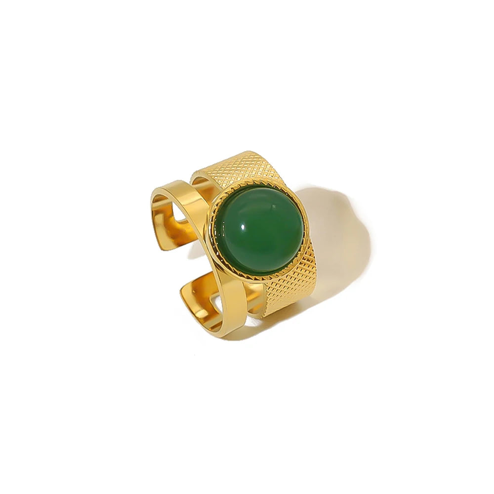 WILD & FREE Boho Stainless Steel Rings For Women Glamour Trendy Gold Color Inlaid Natural Stone Statement Jewelry