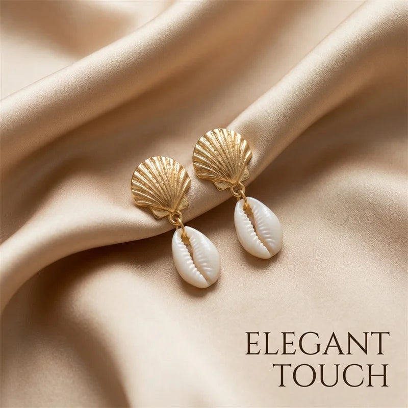 Boho Starfish Shell Asymmetric Dangle Earrings for Women Ocean Style Conch Scallop Pearl Earring Summer Beach Party Jewelry Gift
