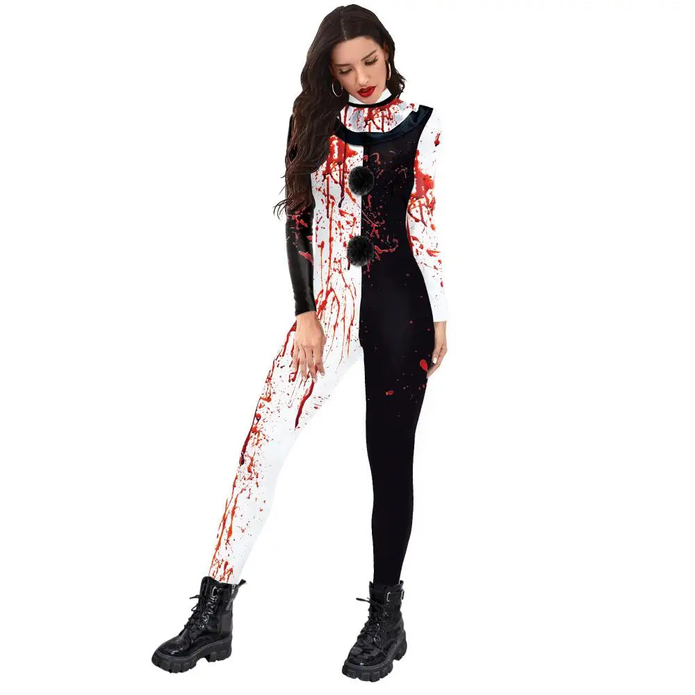 VIP FASHION Blood Clown Costume Adult Kid Halloween Suit Fancy Family Matching Suit Zentai Bodysuit Movie Scary Cosplay Jumpsuit - Charlie Dolly