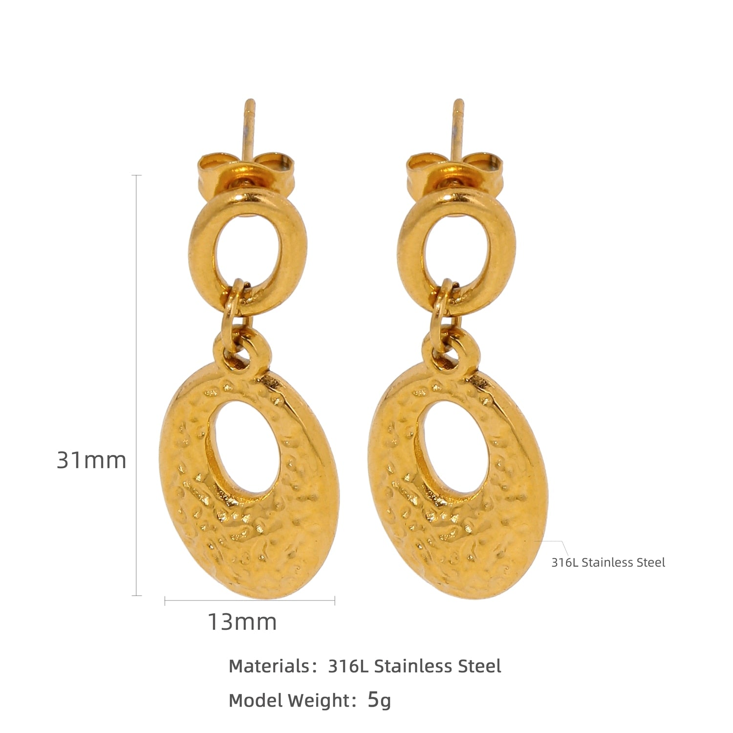 HONGTONG Earrings Irregular Love Shape Stainless Steel Earrings Women's Fashion Cute Metal Texture 18k Earrings Gold Plated - Charlie Dolly