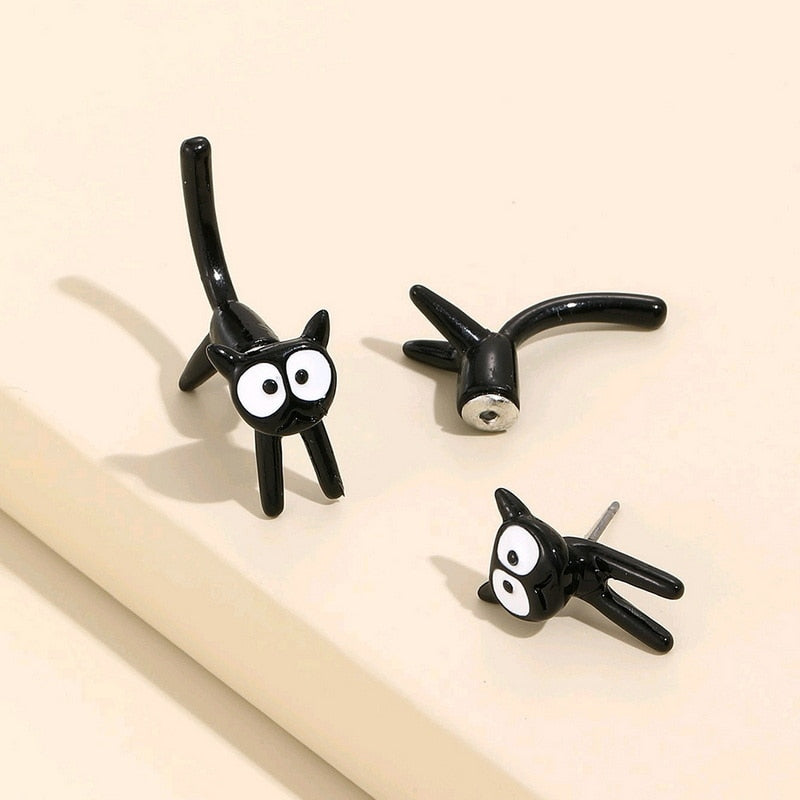 Cute Black Cat Stud Earrings for Women 