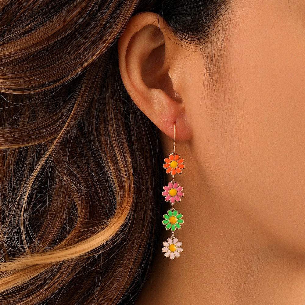 Cute Daisy Flower Drop Earrings For Women  Trend Colorful Sweet Sunflower Long Tassel Earrings Girls Party Jewelry Gift - Charlie Dolly