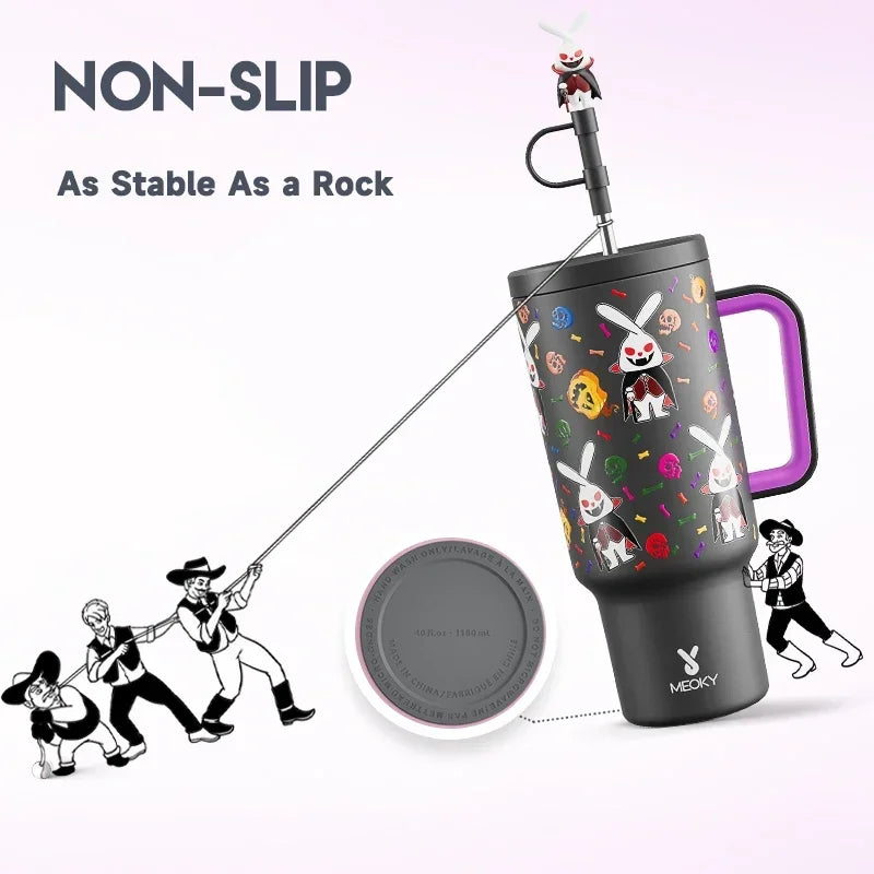 Meoky 40oz Tumbler Handle with Straw Cute Stopper Stainless Steel Insulation Coffee Cup Luminous Vacuum Car Mug Halloween Gifts - Charlie Dolly
