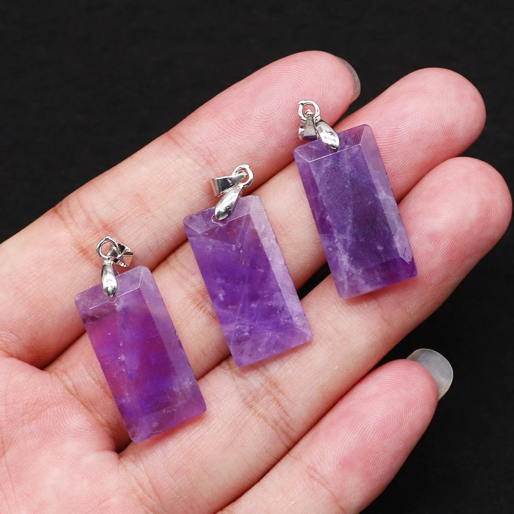 2pcs Quartz Crystal Rectangle Stone Pendants for Women DIY Necklace Natural Amethyst Lapis Lazuli Slice Pendant Earrings Jewelry