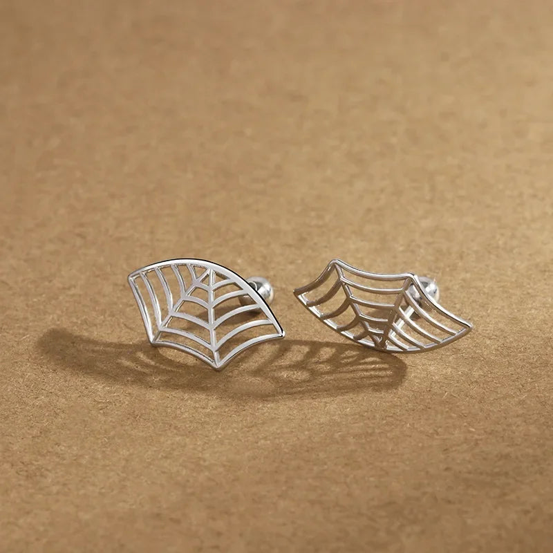 Gothic Spider Web Earring, Punk Tattoo Stud Earring for Halloween Witchy Silver Earring Jewelry Gifts - Charlie Dolly