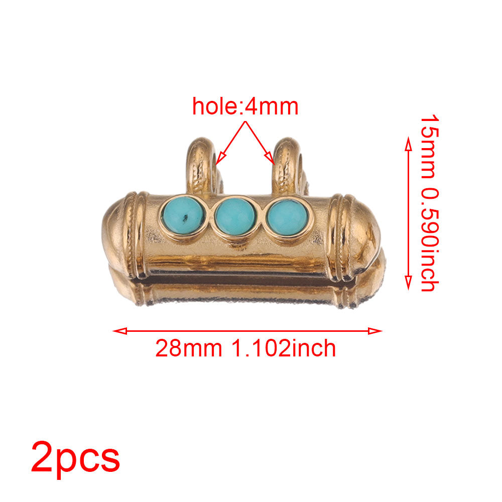 2pcs Stainless Steel Natural Stone Boho Plated Gold Tube Beads Charms Pendant DIY Bracelet Necklace Jewelry Making Metal